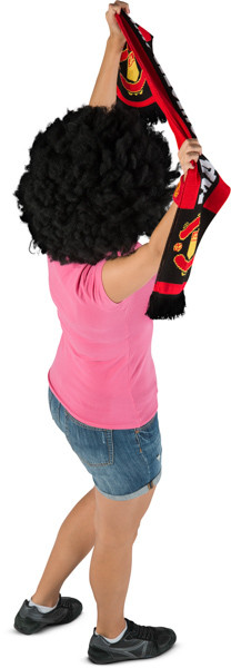 Standing fan with scarf and wig image