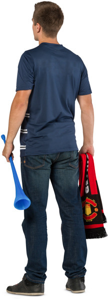 Standing fan with scarf and vuvuzela image