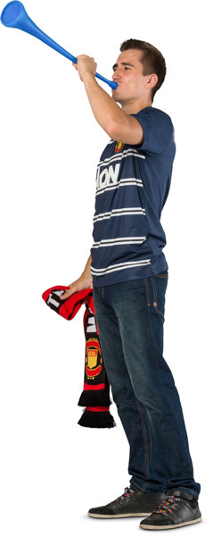 Standing fan with scarf and vuvuzela image