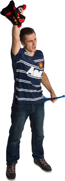 Standing fan with scarf and vuvuzela image