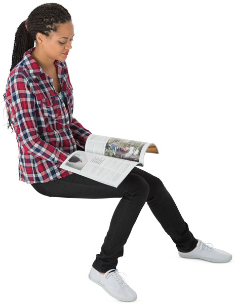 Sitting woman with magazine image