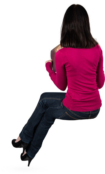 Sitting woman with magazine image