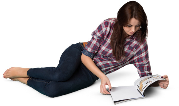Lying woman with magazine image