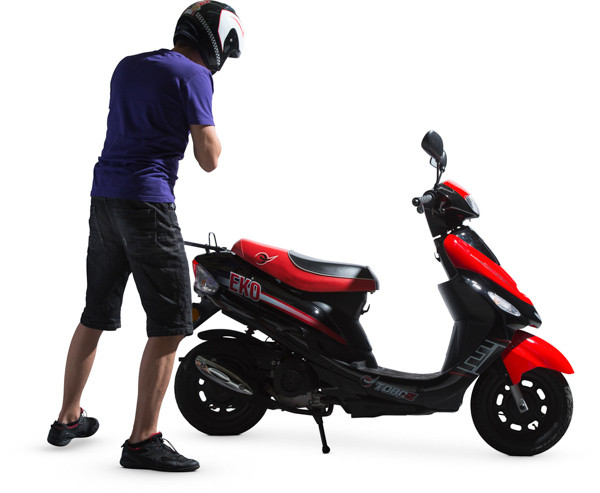 Man standing next to scooter image