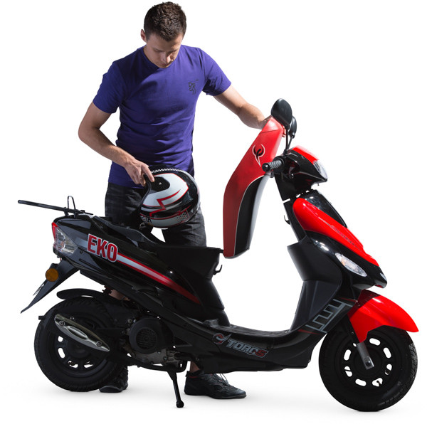 Man standing next to scooter image