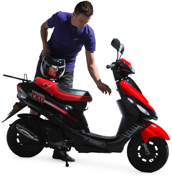 Man standing next to scooter image