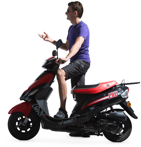 Man standing next to scooter image