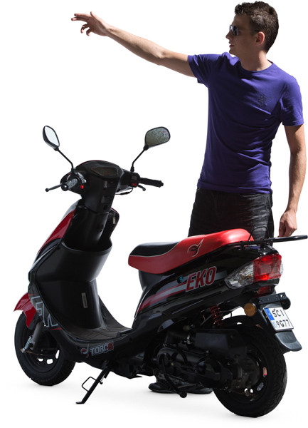 Man standing next to scooter image