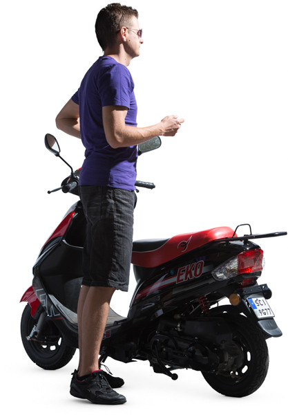 Man standing next to scooter image