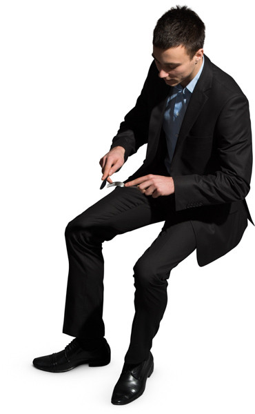 Sitting man eating meal image