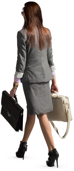 Walking woman with bag and briefcase image