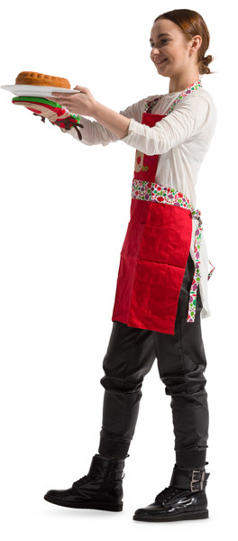 Woman walking with cake image