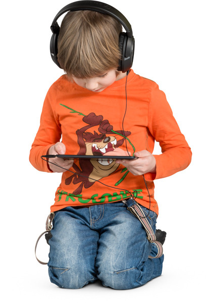Sitting boy with tablet image