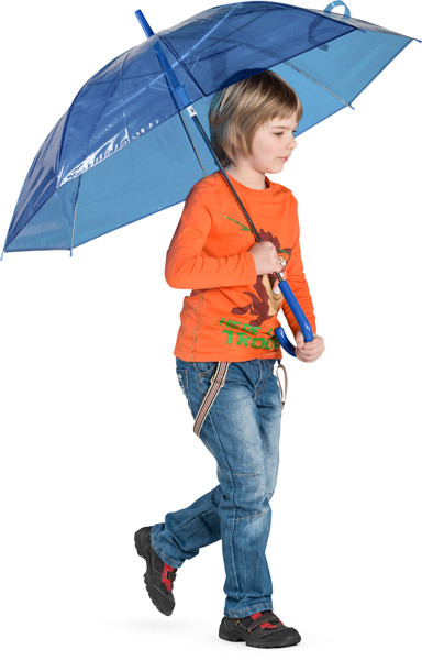 Walking boy with umbrella image