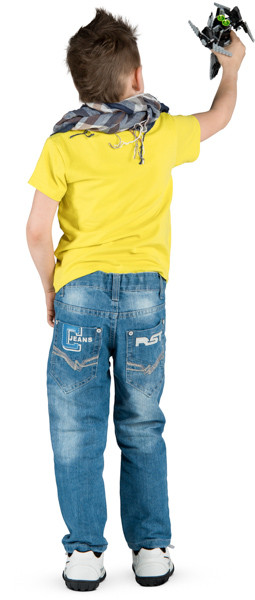 Boy playing with bricks spaceship image