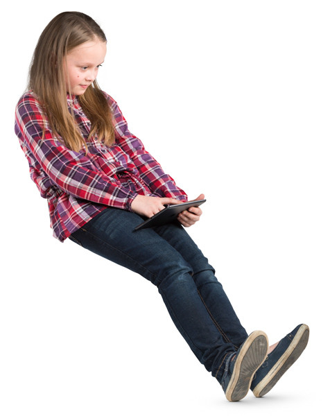 Sitting girl with tablet image