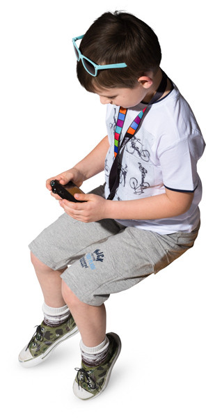 Sitting boy with camera image