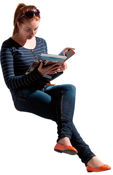 Sitting woman with magazine image