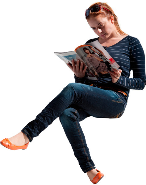 Sitting woman with magazine image