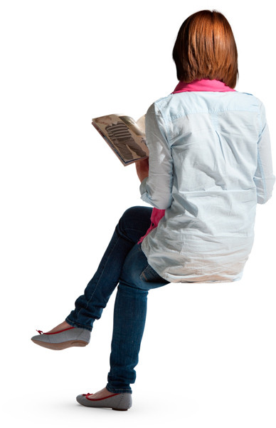 Sitting woman with magazine image