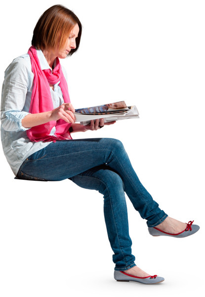 Sitting woman with magazine image