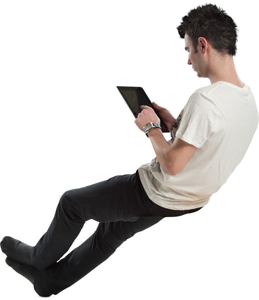 Sitting man with tablet image