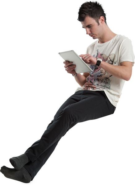 Sitting man with tablet image