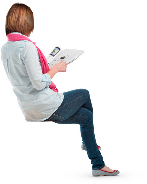 Sitting woman with magazine image