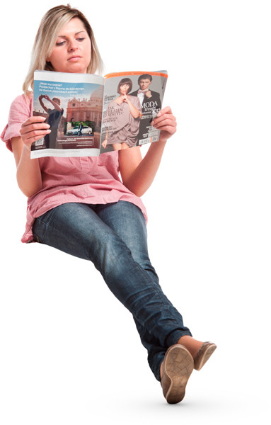 Sitting woman with magazine image