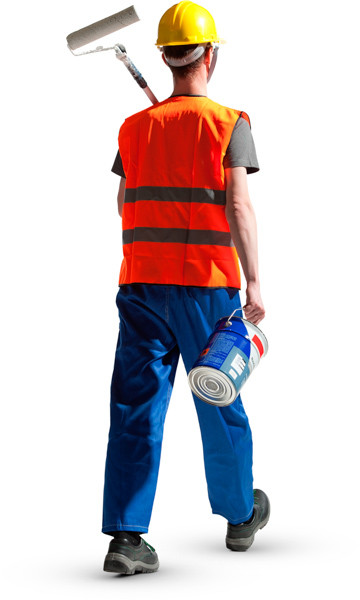 Worker walking with paint roller image