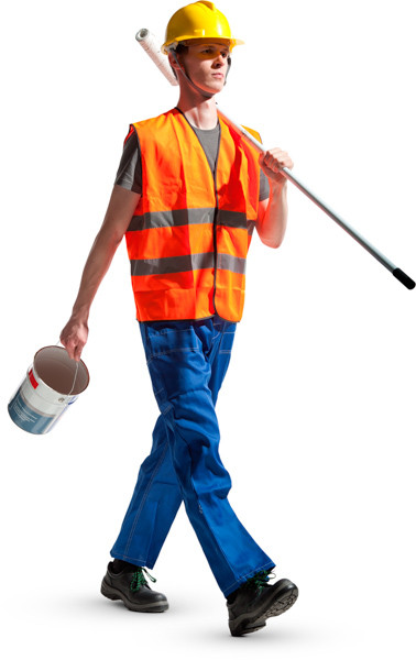 Worker walking with paint roller image