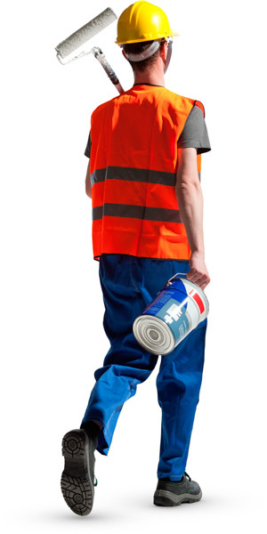 Worker walking with paint roller image
