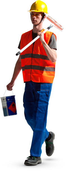 Worker walking with paint roller image