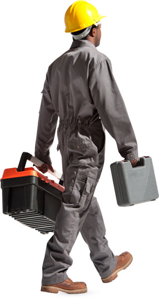 Worker walking with toolbox image
