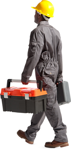 Worker walking with toolbox image