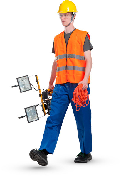 Worker walking with light stand image