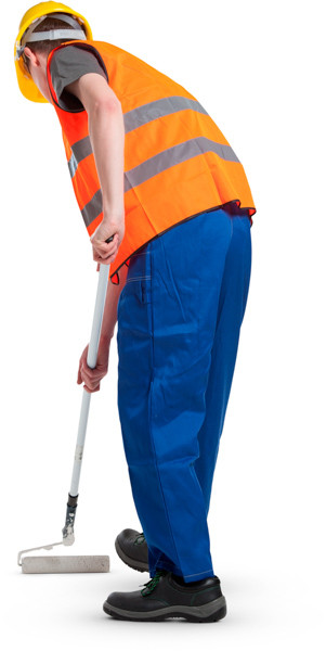 Worker using paint roller image