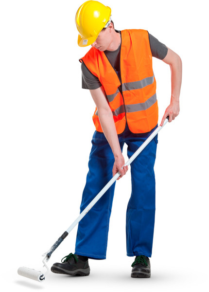 Worker using paint roller image