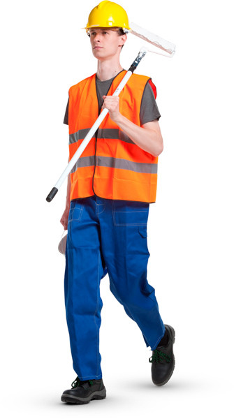 Worker walking with paint roller image