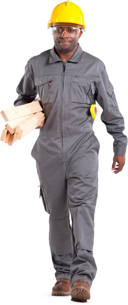 Worker walking with wooden planks image