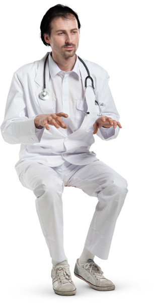 Sitting doctor typing on keyboard image