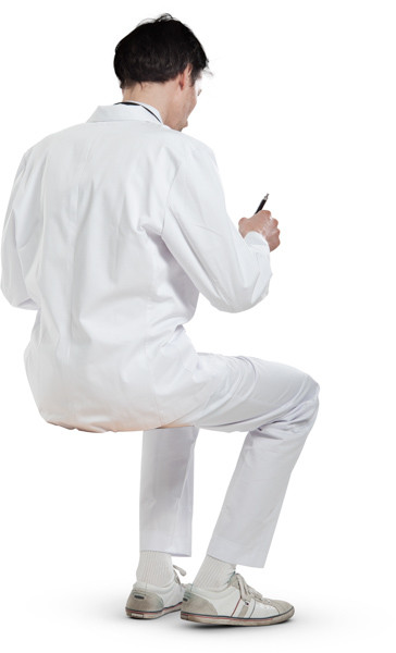 Sitting doctor writing with pen image