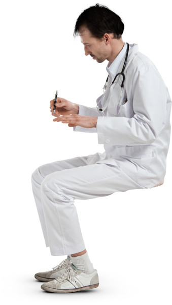 Sitting doctor writing with pen image