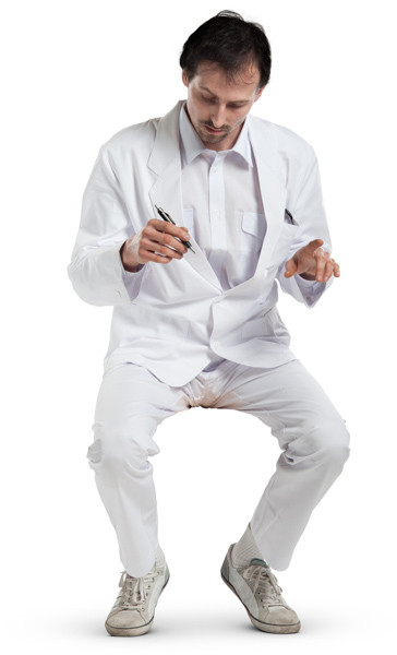 Sitting doctor writing with pen image