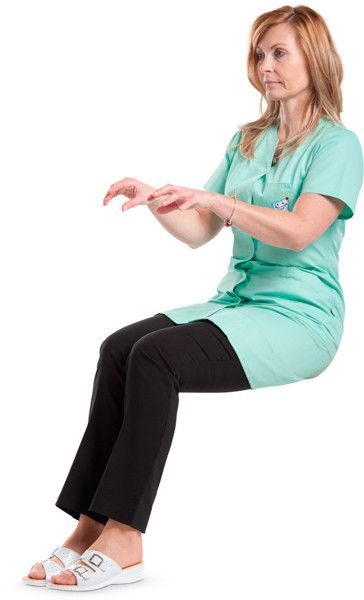 Sitting doctor typing on keyboard image