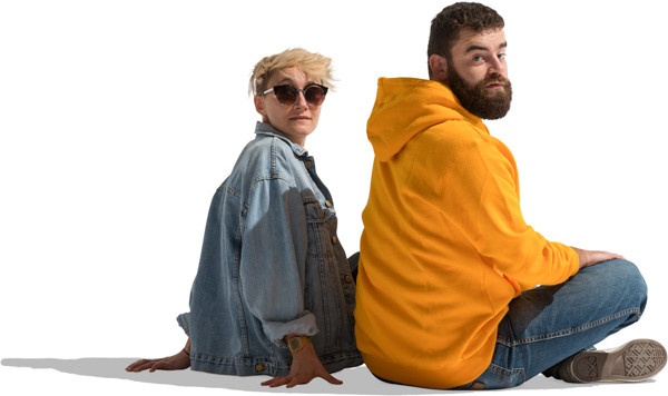 Sitting couple looking back image