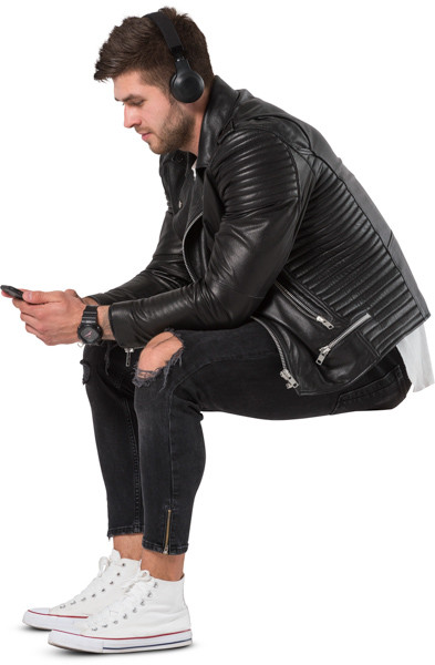 Sitting man listening music image