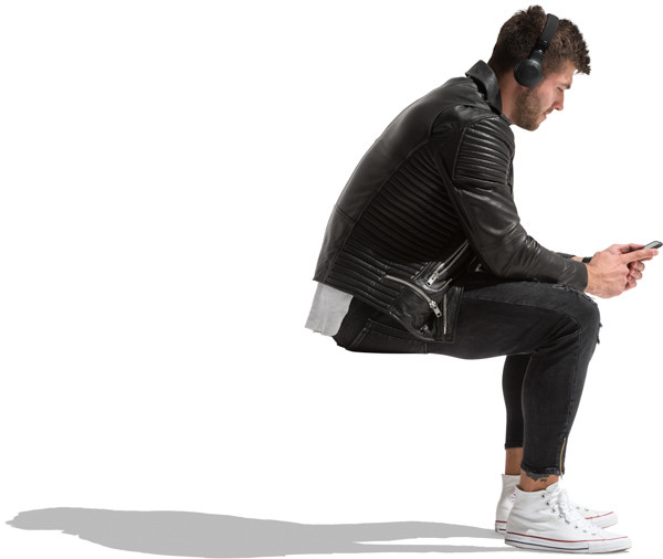 Sitting man listening music image