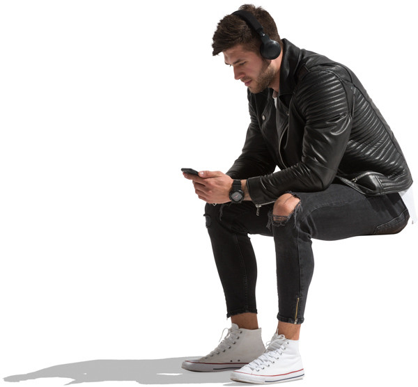 Sitting man listening music image