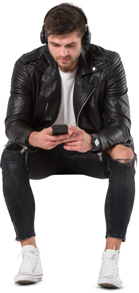 Sitting man listening music image